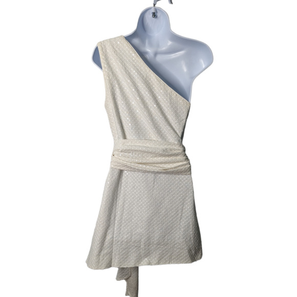Elliatt Aridsia Ivory Sequin One Shoulder Mini Dress Sash NWT Size Small - Picture 3 of 15